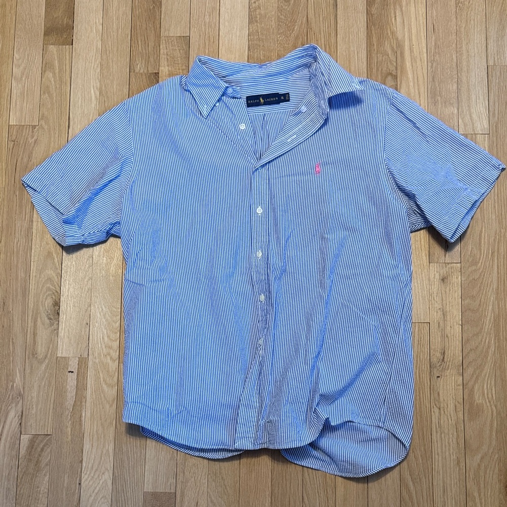 Ralph Lauren Blue Striped Seersucker Men's Shirt